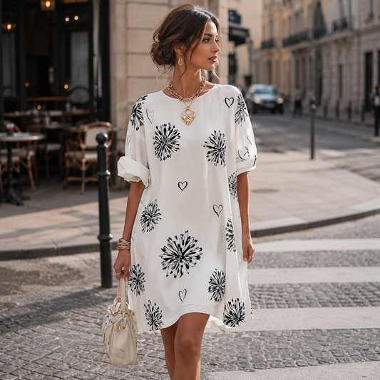 Robe Fleurie Ample à Encolure Cœur