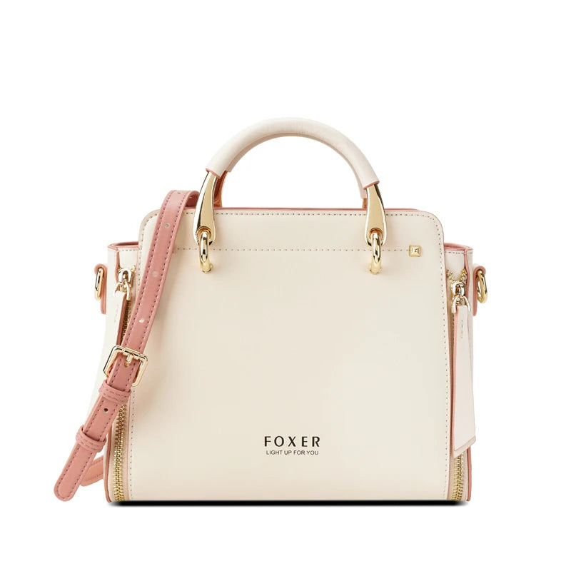 FOXER Split Leather Women's Shoulder Bag Elegant Handbag 2026 New Female Large Tote Bag Luxury Design Crossbody Purse