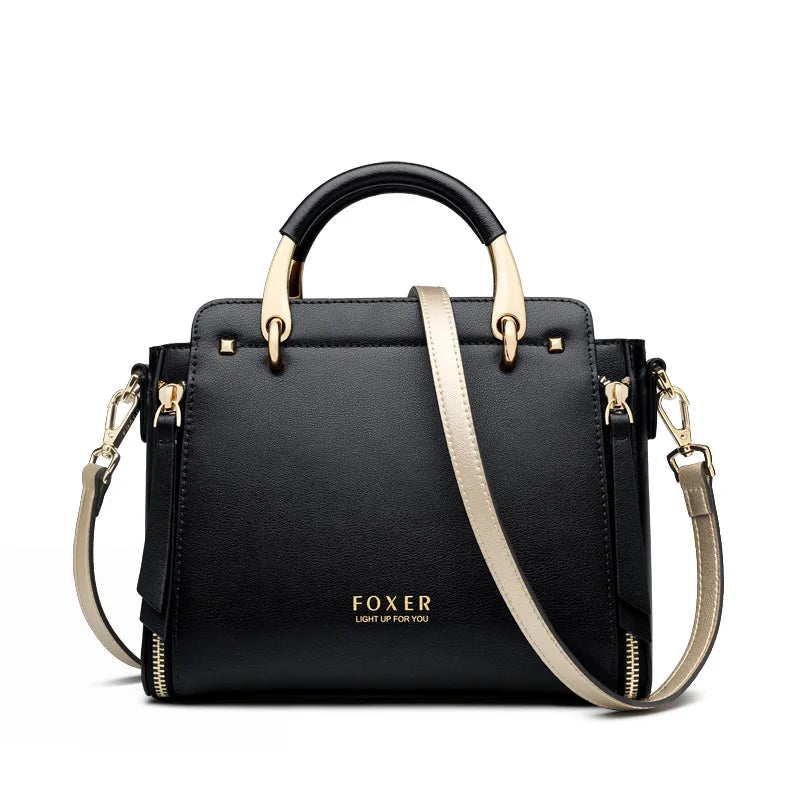 FOXER Split Leather Women's Shoulder Bag Elegant Handbag 2026 New Female Large Tote Bag Luxury Design Crossbody Purse