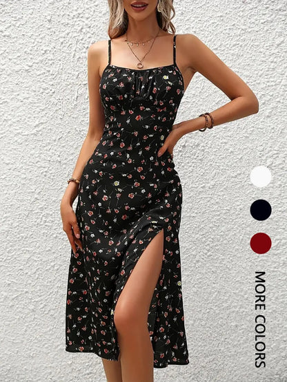 Women's Floral Print Asymmetrical Hem Long Dress Bohemian Style Sleeveless Midi Dress for Daily Wear Beach Vacation