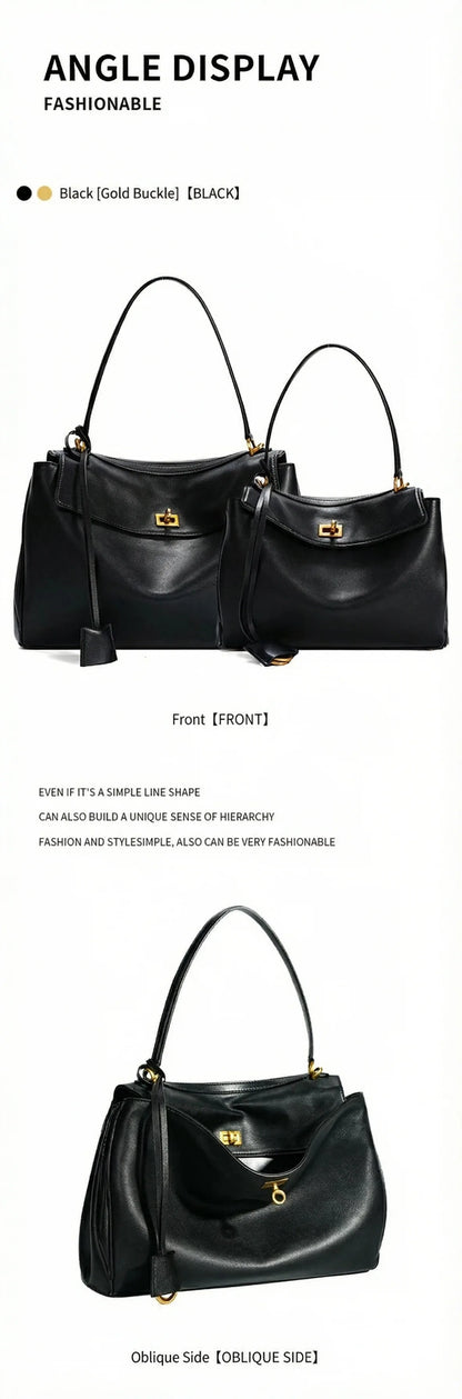 2026 large Genuine leather shoulder bag armpit top layer cowhide large capacity women's commuting high-end tote bag