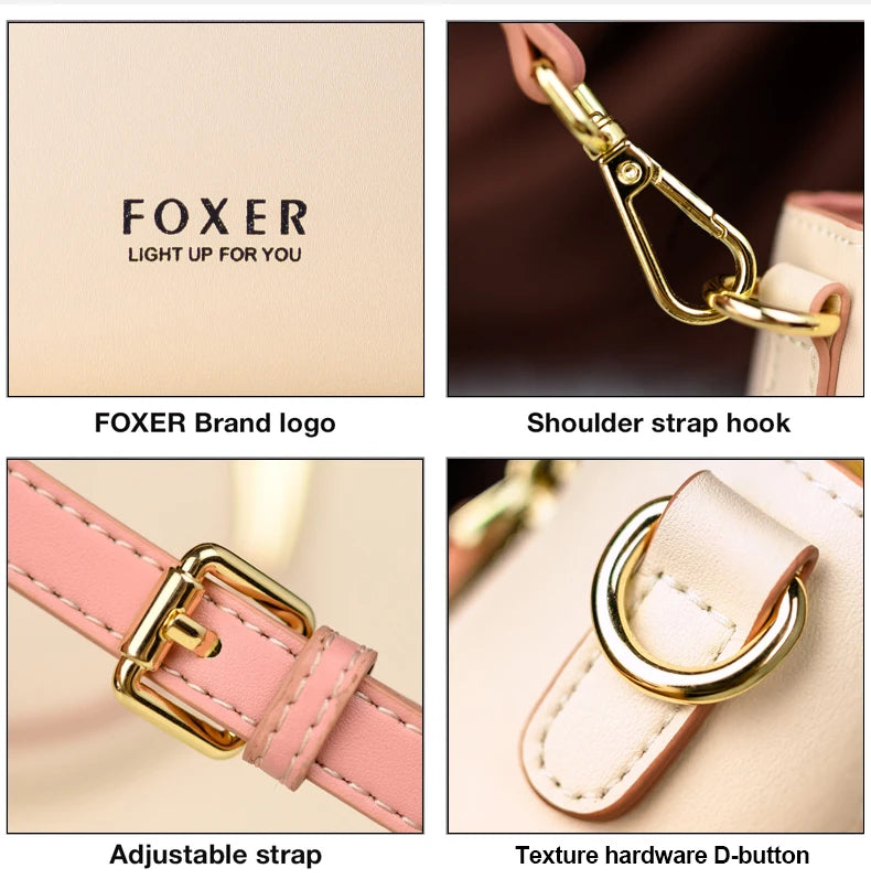 FOXER Split Leather Women's Shoulder Bag Elegant Handbag 2026 New Female Large Tote Bag Luxury Design Crossbody Purse