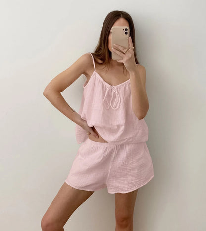 2026 Summer New Women's Pajamas Pure Cotton Strap Shorts Comfortable Pajamas 2-piece Set Casual Home Clothes Y2K Hot Sale