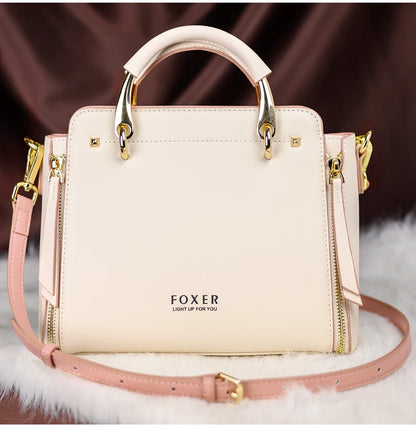 FOXER Split Leather Women's Shoulder Bag Elegant Handbag 2026 New Female Large Tote Bag Luxury Design Crossbody Purse