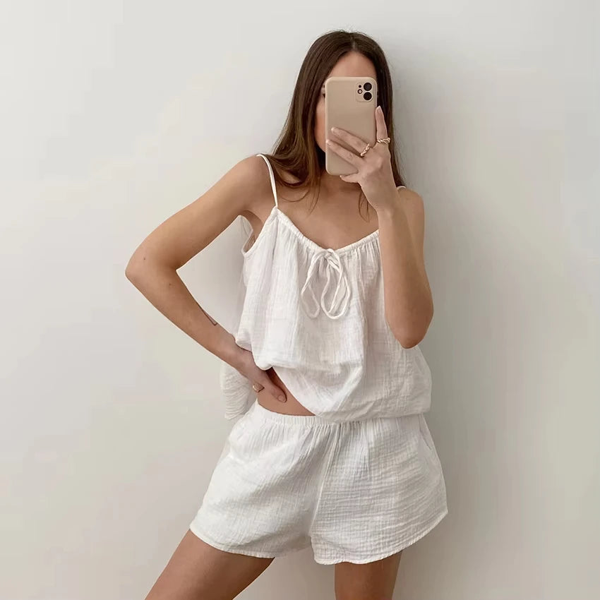 2026 Summer New Women's Pajamas Pure Cotton Strap Shorts Comfortable Pajamas 2-piece Set Casual Home Clothes Y2K Hot Sale