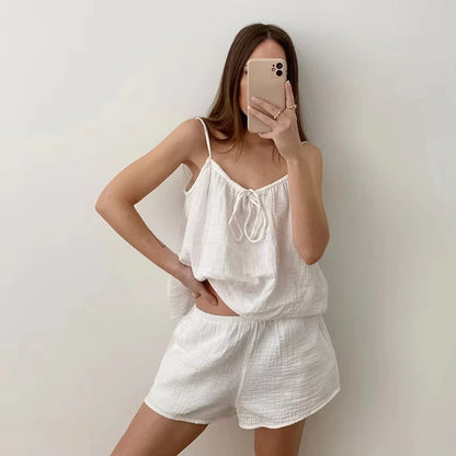2026 Summer New Women's Pajamas Pure Cotton Strap Shorts Comfortable Pajamas 2-piece Set Casual Home Clothes Y2K Hot Sale
