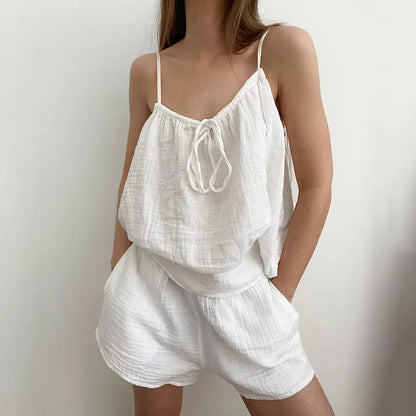 2026 Summer New Women's Pajamas Pure Cotton Strap Shorts Comfortable Pajamas 2-piece Set Casual Home Clothes Y2K Hot Sale