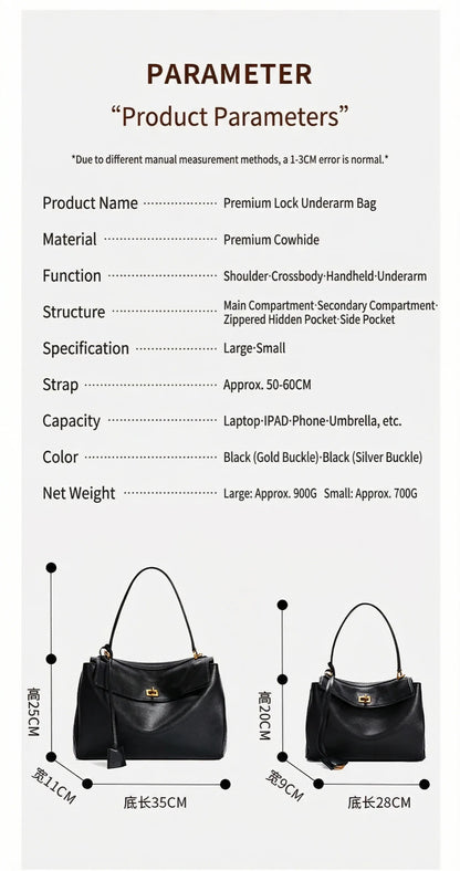 2026 large Genuine leather shoulder bag armpit top layer cowhide large capacity women's commuting high-end tote bag