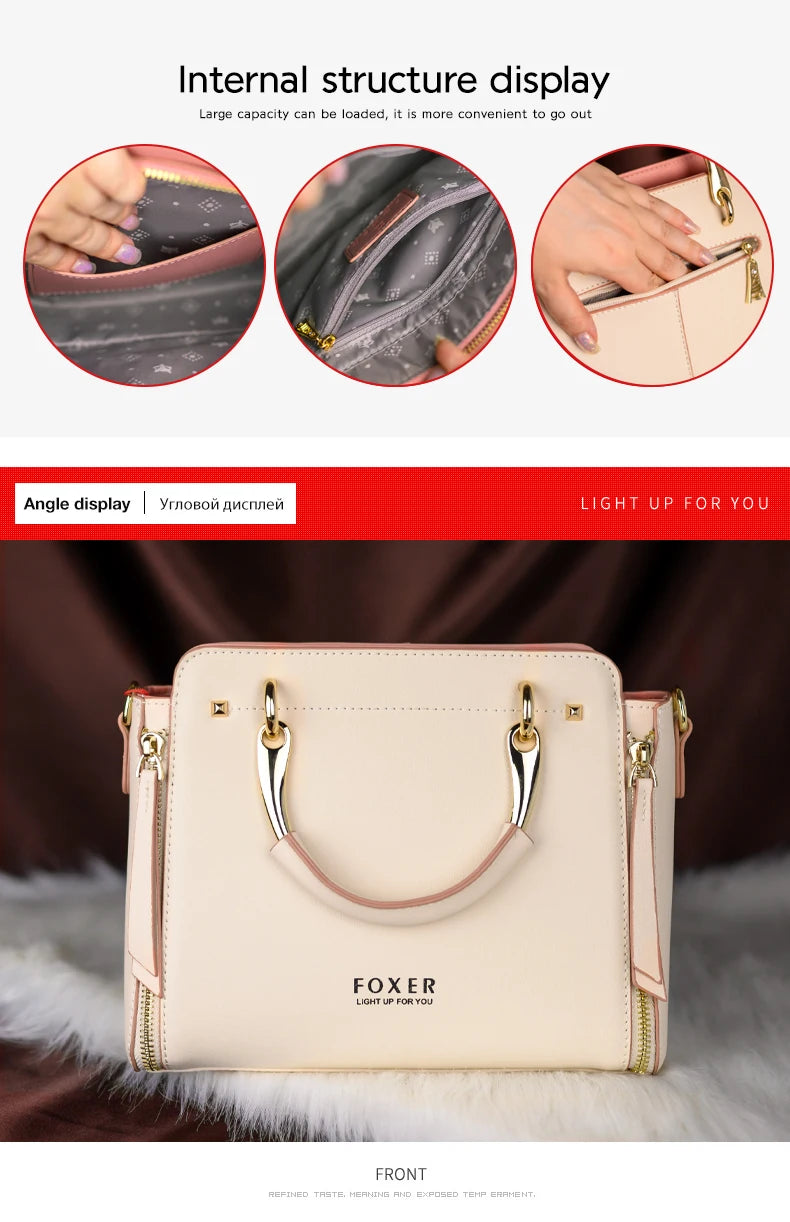FOXER Split Leather Women's Shoulder Bag Elegant Handbag 2026 New Female Large Tote Bag Luxury Design Crossbody Purse