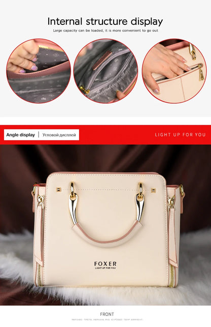 FOXER Split Leather Women's Shoulder Bag Elegant Handbag 2026 New Female Large Tote Bag Luxury Design Crossbody Purse