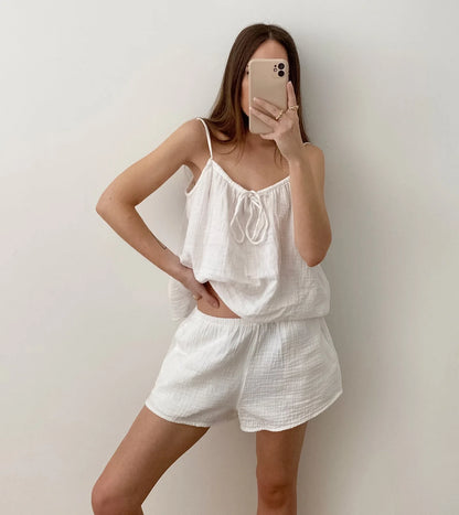 2026 Summer New Women's Pajamas Pure Cotton Strap Shorts Comfortable Pajamas 2-piece Set Casual Home Clothes Y2K Hot Sale