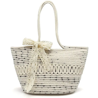 Pahajim women's handbag woven shoulder bag grass bag cotton women's zipper summer crochet bag travel, beach and shopping