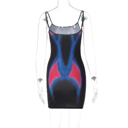 Fashion Printing Bodycon Dress For Women Summer Y2k Clothes Spaghetti Strap Mini Vestidos De Mujer Sleeveless One Piece Outfits
