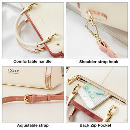 FOXER Split Leather Women's Shoulder Bag Elegant Handbag 2026 New Female Large Tote Bag Luxury Design Crossbody Purse