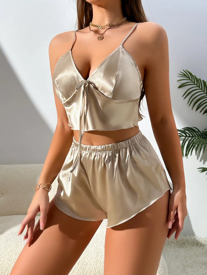 Luxury Women Pajamas Set V Neck Spaghetti Strap 2-Piece Elegant Sleepwear Comfortable Loungewear For Home