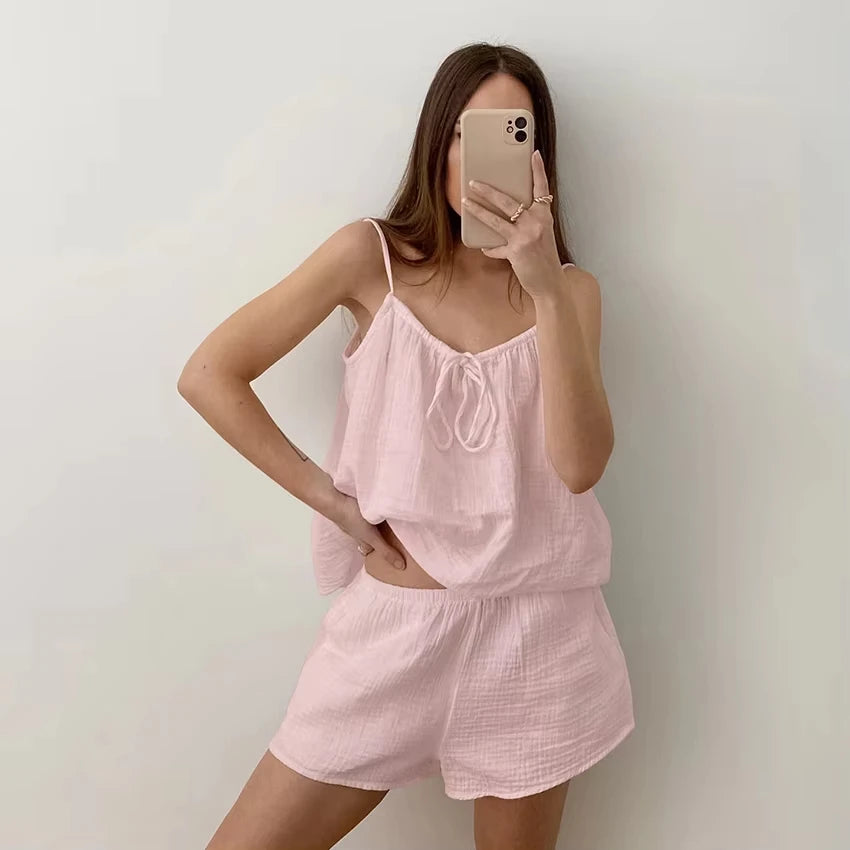 2026 Summer New Women's Pajamas Pure Cotton Strap Shorts Comfortable Pajamas 2-piece Set Casual Home Clothes Y2K Hot Sale
