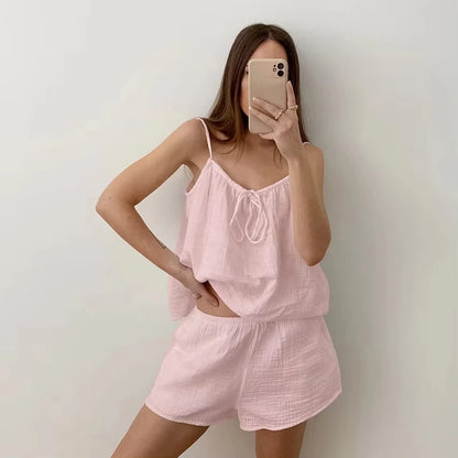 2026 Summer New Women's Pajamas Pure Cotton Strap Shorts Comfortable Pajamas 2-piece Set Casual Home Clothes Y2K Hot Sale