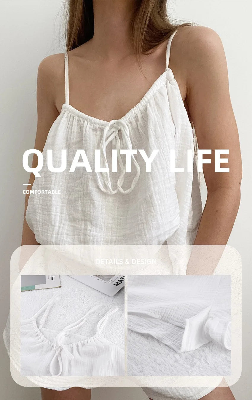 2026 Summer New Women's Pajamas Pure Cotton Strap Shorts Comfortable Pajamas 2-piece Set Casual Home Clothes Y2K Hot Sale