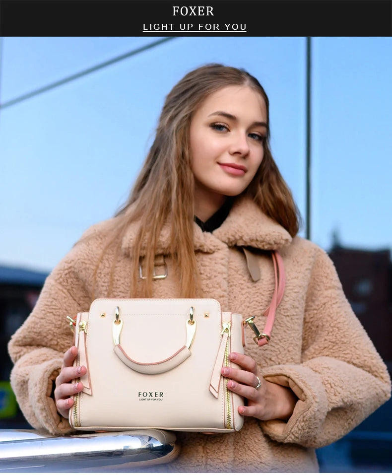 FOXER Split Leather Women's Shoulder Bag Elegant Handbag 2026 New Female Large Tote Bag Luxury Design Crossbody Purse