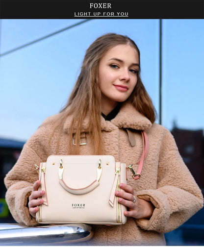 FOXER Split Leather Women's Shoulder Bag Elegant Handbag 2026 New Female Large Tote Bag Luxury Design Crossbody Purse