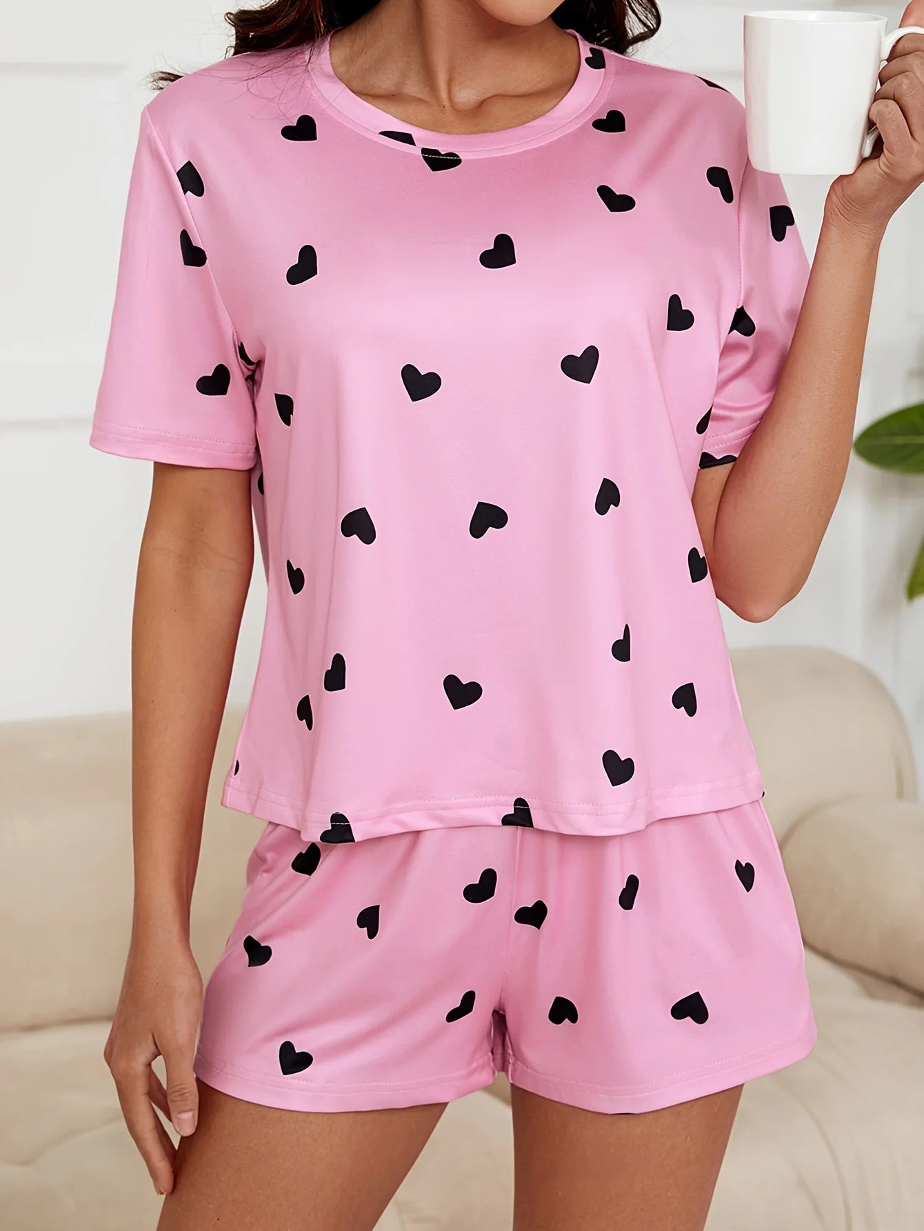 2026 Summer New Women's Pajamas Homewear Set Girls Short-Sleeved Shorts Love Print Knitted Fashion Soft Pajamas Homewea